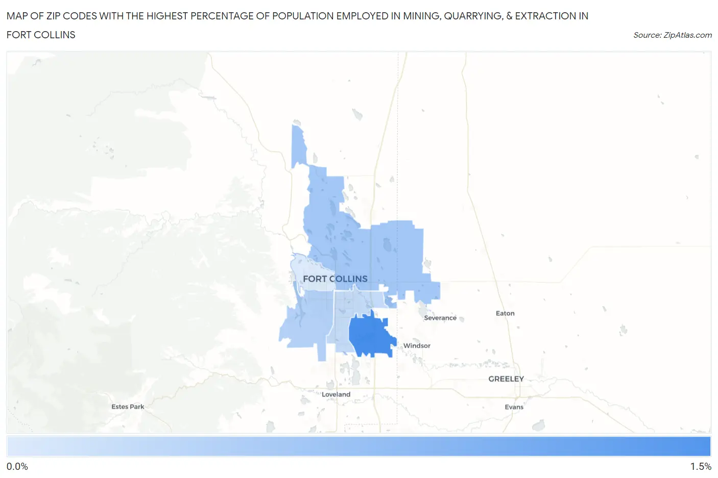 Zip Codes with the Highest Percentage of Population Employed in Mining, Quarrying, & Extraction in Fort Collins Map