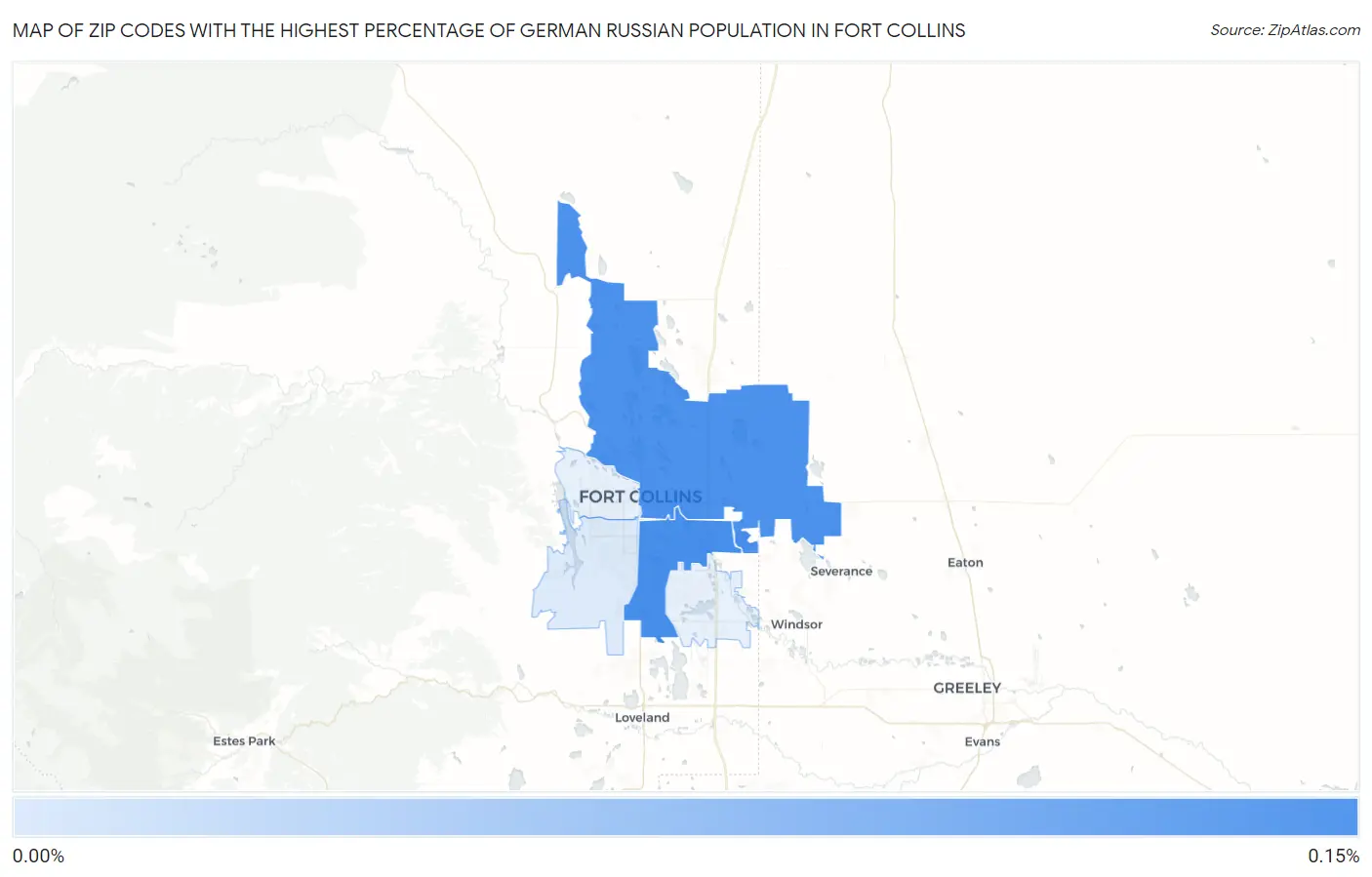 Zip Codes with the Highest Percentage of German Russian Population in Fort Collins Map