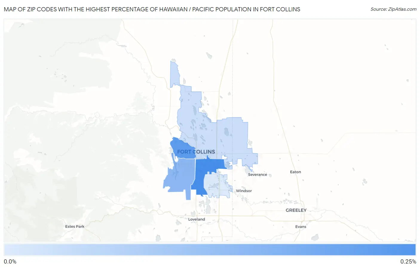 Zip Codes with the Highest Percentage of Hawaiian / Pacific Population in Fort Collins Map