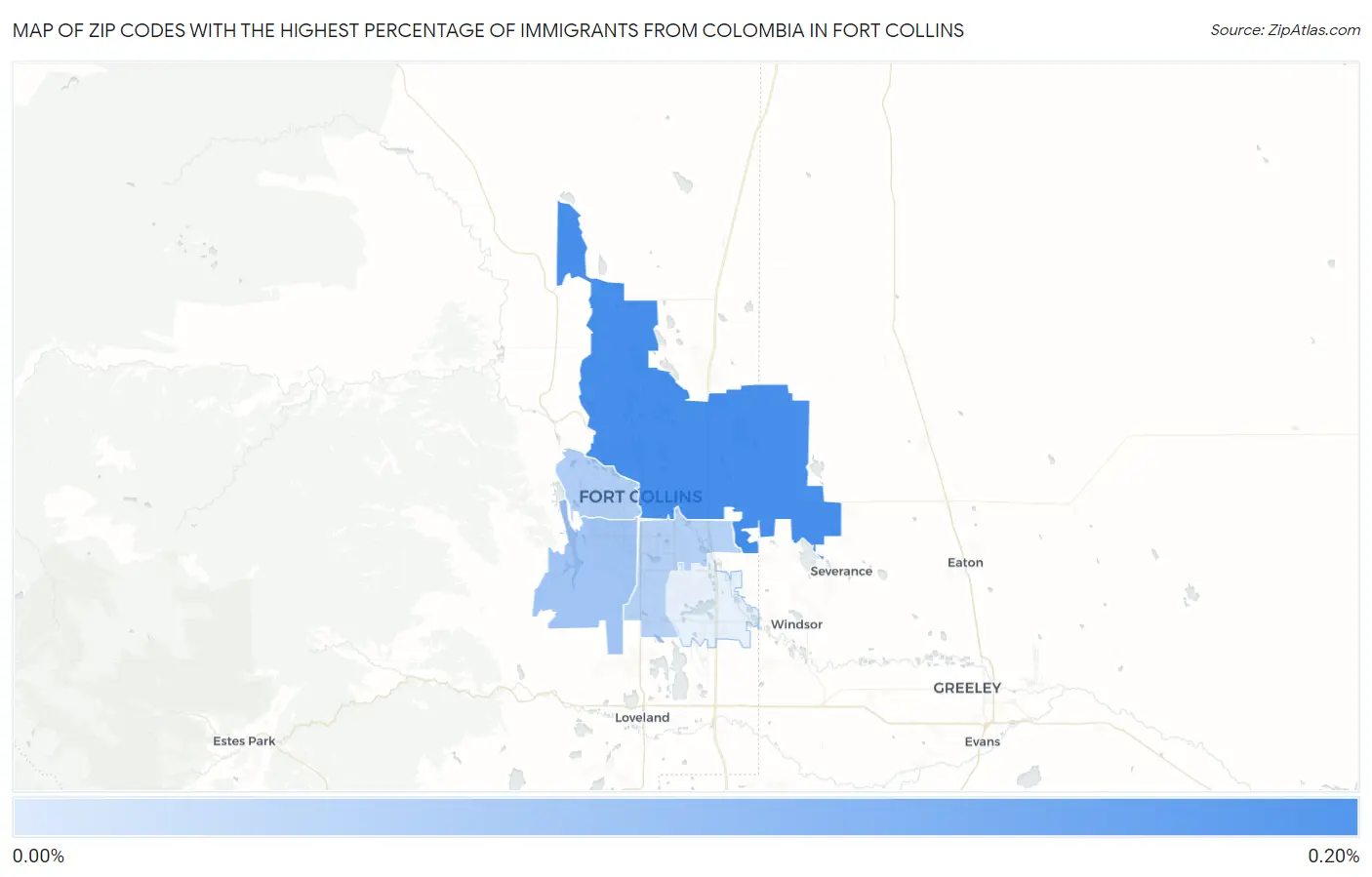 Zip Codes with the Highest Percentage of Immigrants from Colombia in Fort Collins Map