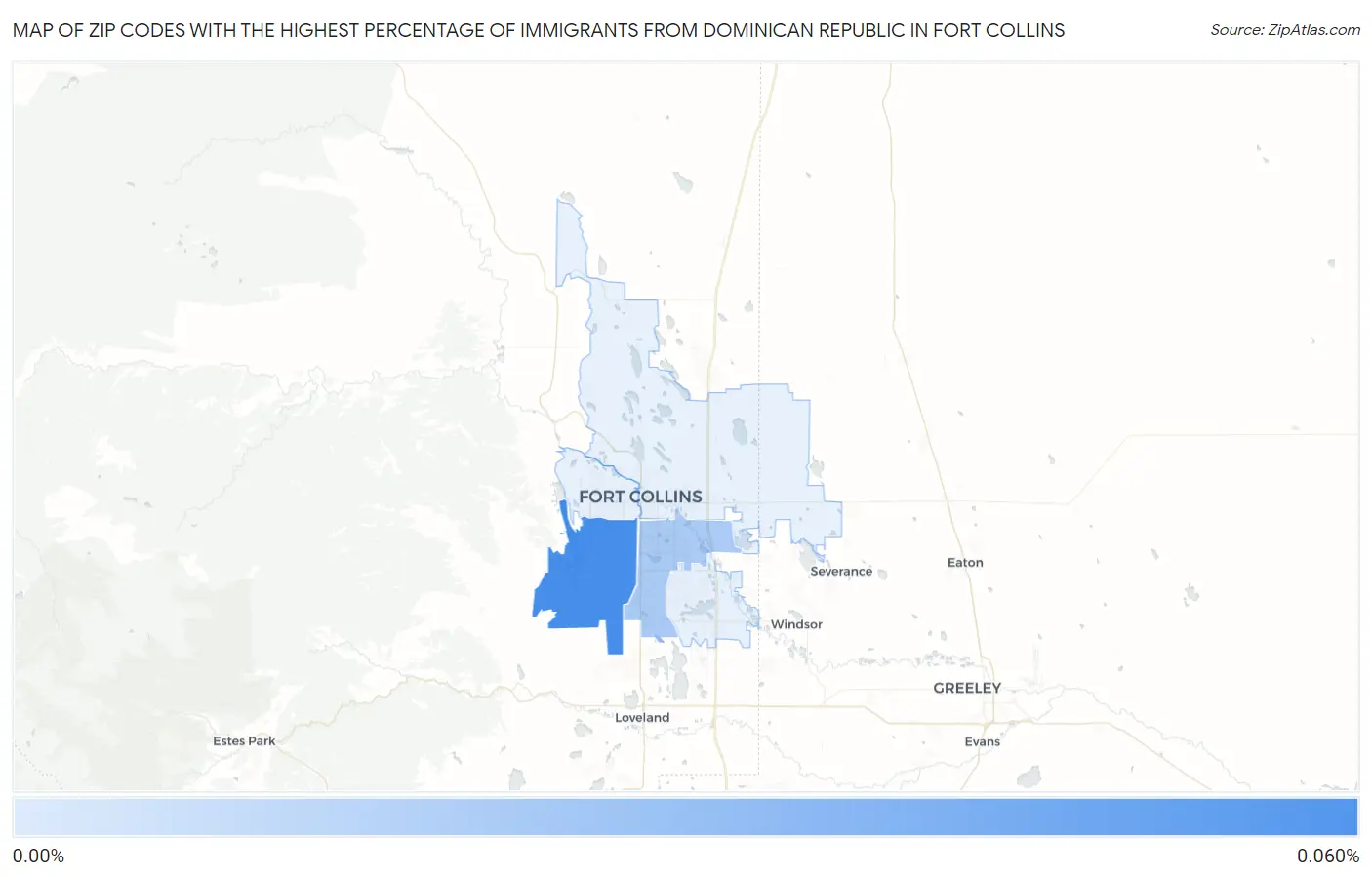 Zip Codes with the Highest Percentage of Immigrants from Dominican Republic in Fort Collins Map