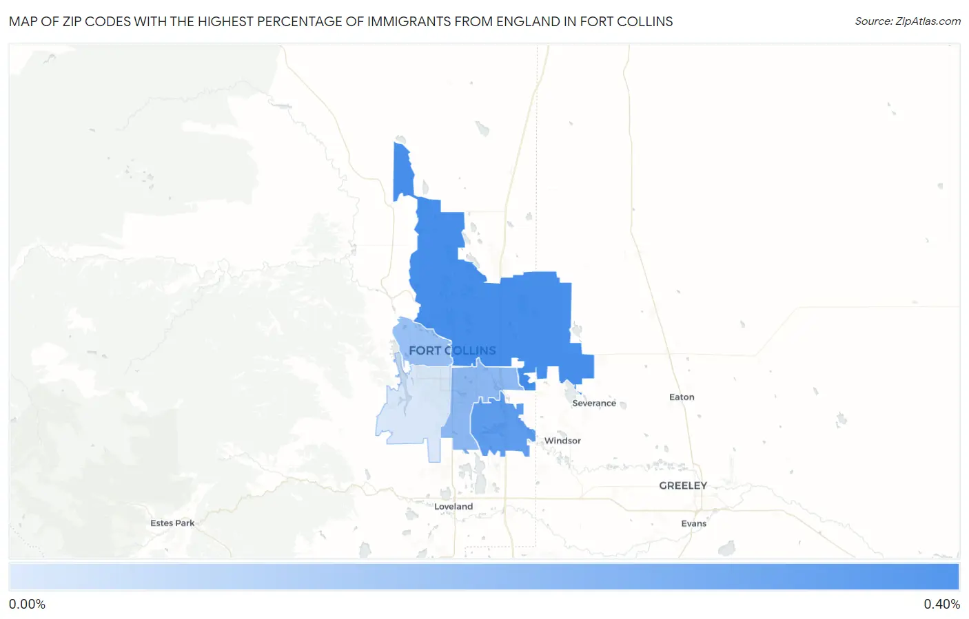 Zip Codes with the Highest Percentage of Immigrants from England in Fort Collins Map