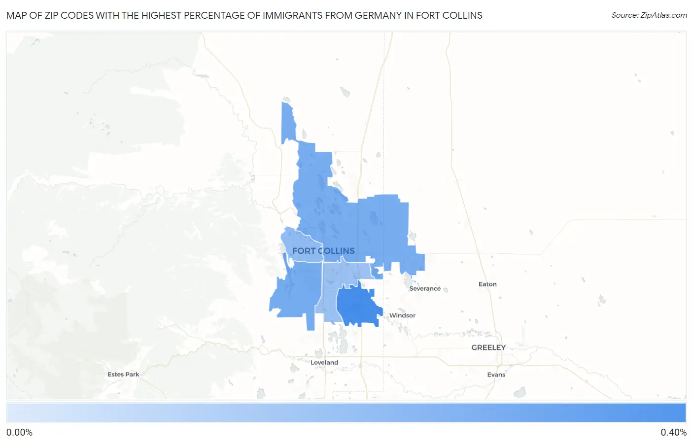 Zip Codes with the Highest Percentage of Immigrants from Germany in Fort Collins Map