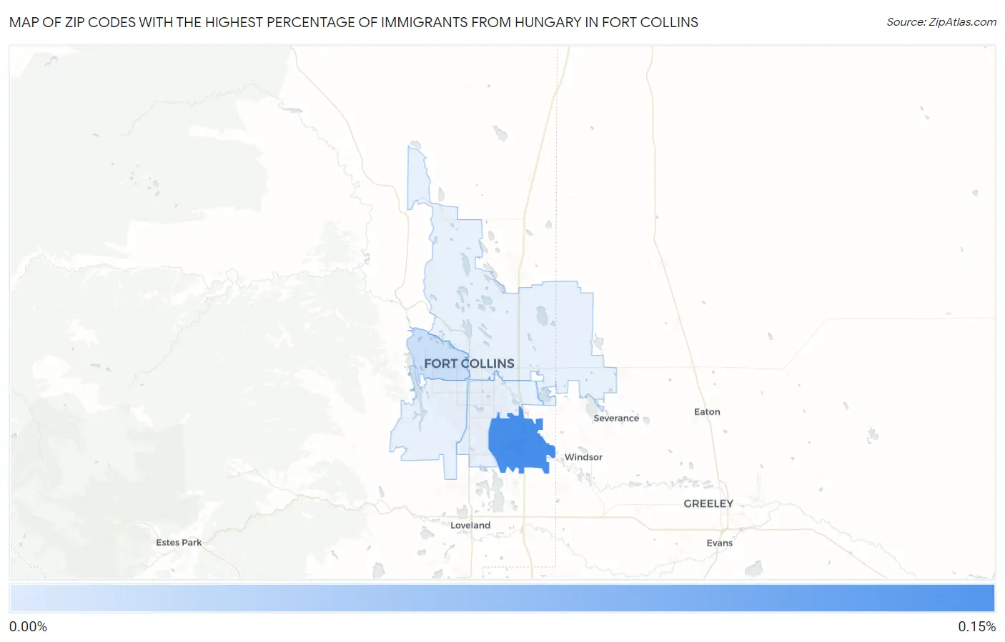 Zip Codes with the Highest Percentage of Immigrants from Hungary in Fort Collins Map