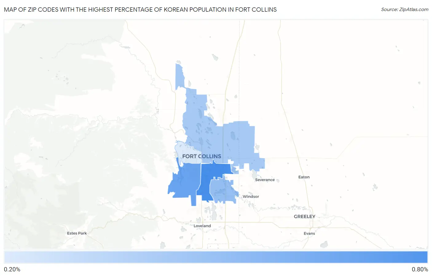 Zip Codes with the Highest Percentage of Korean Population in Fort Collins Map