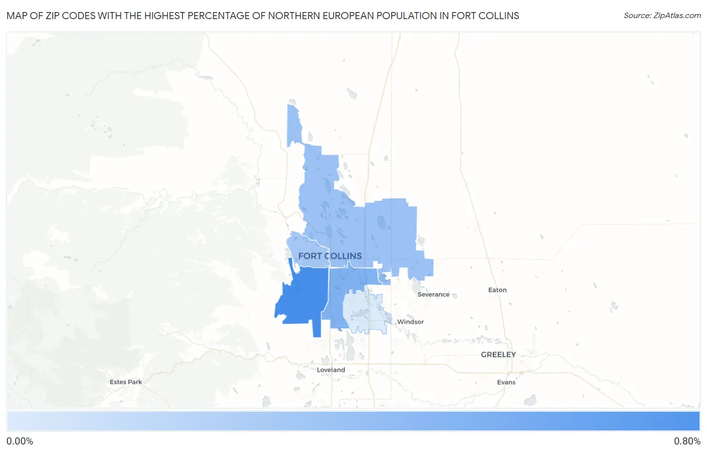 Zip Codes with the Highest Percentage of Northern European Population in Fort Collins Map