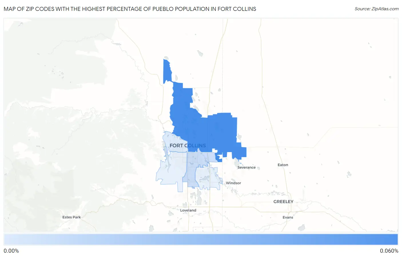 Zip Codes with the Highest Percentage of Pueblo Population in Fort Collins Map