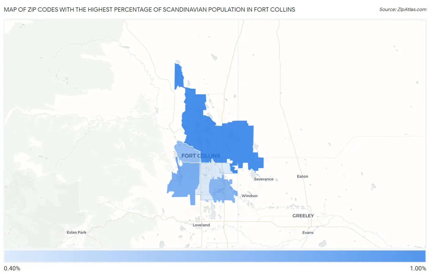 Zip Codes with the Highest Percentage of Scandinavian Population in Fort Collins Map