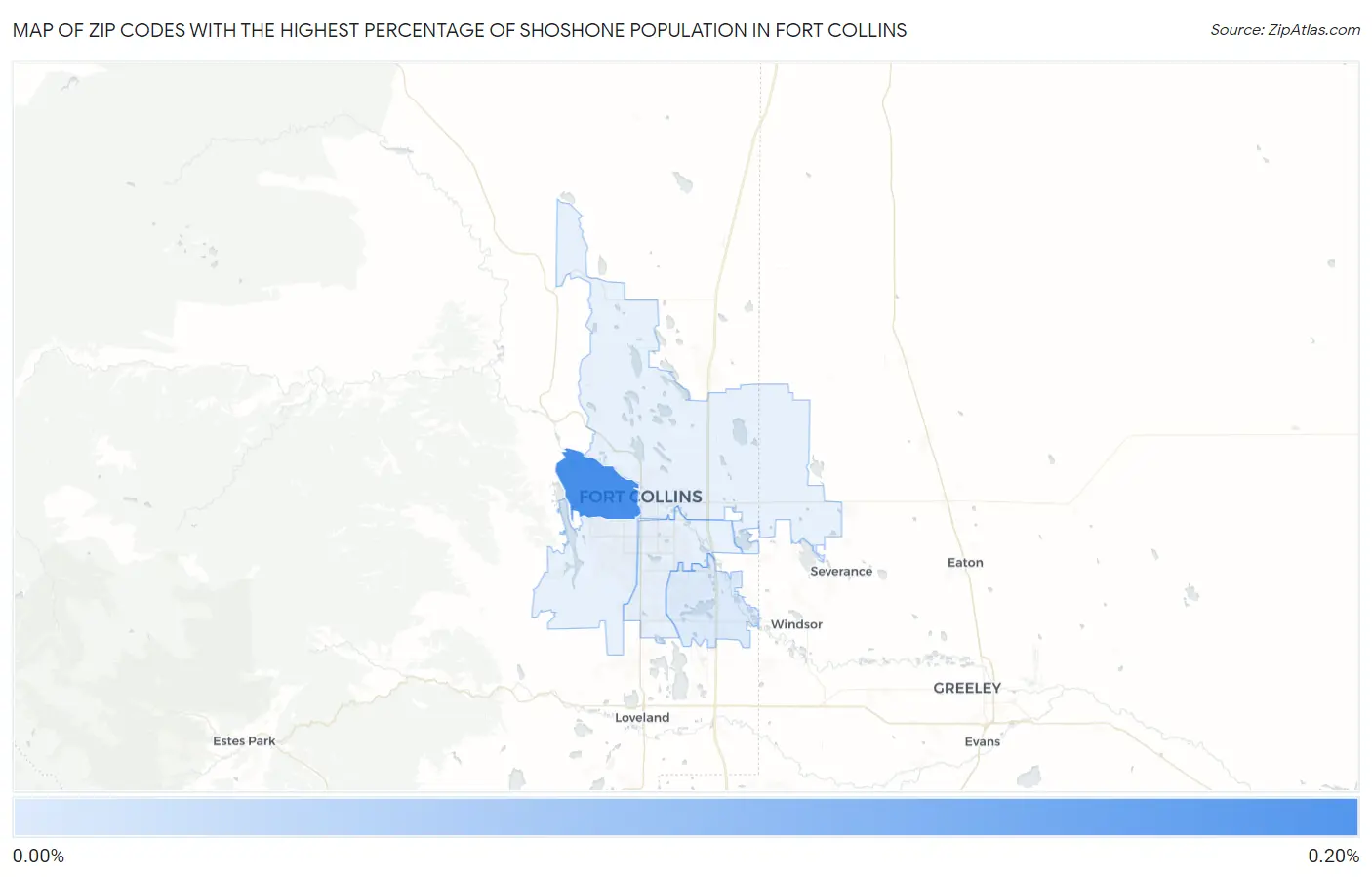 Zip Codes with the Highest Percentage of Shoshone Population in Fort Collins Map