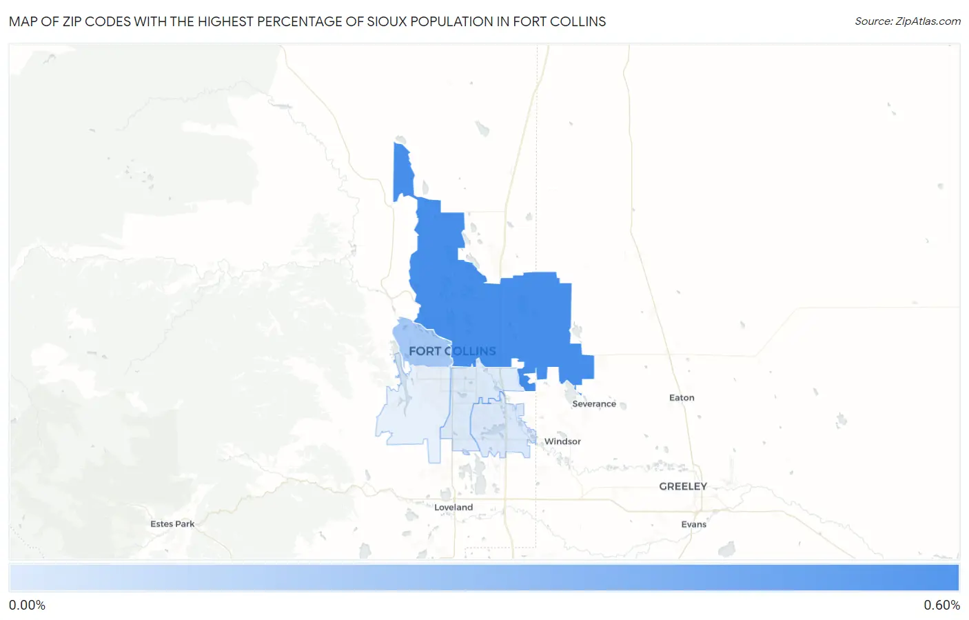 Zip Codes with the Highest Percentage of Sioux Population in Fort Collins Map