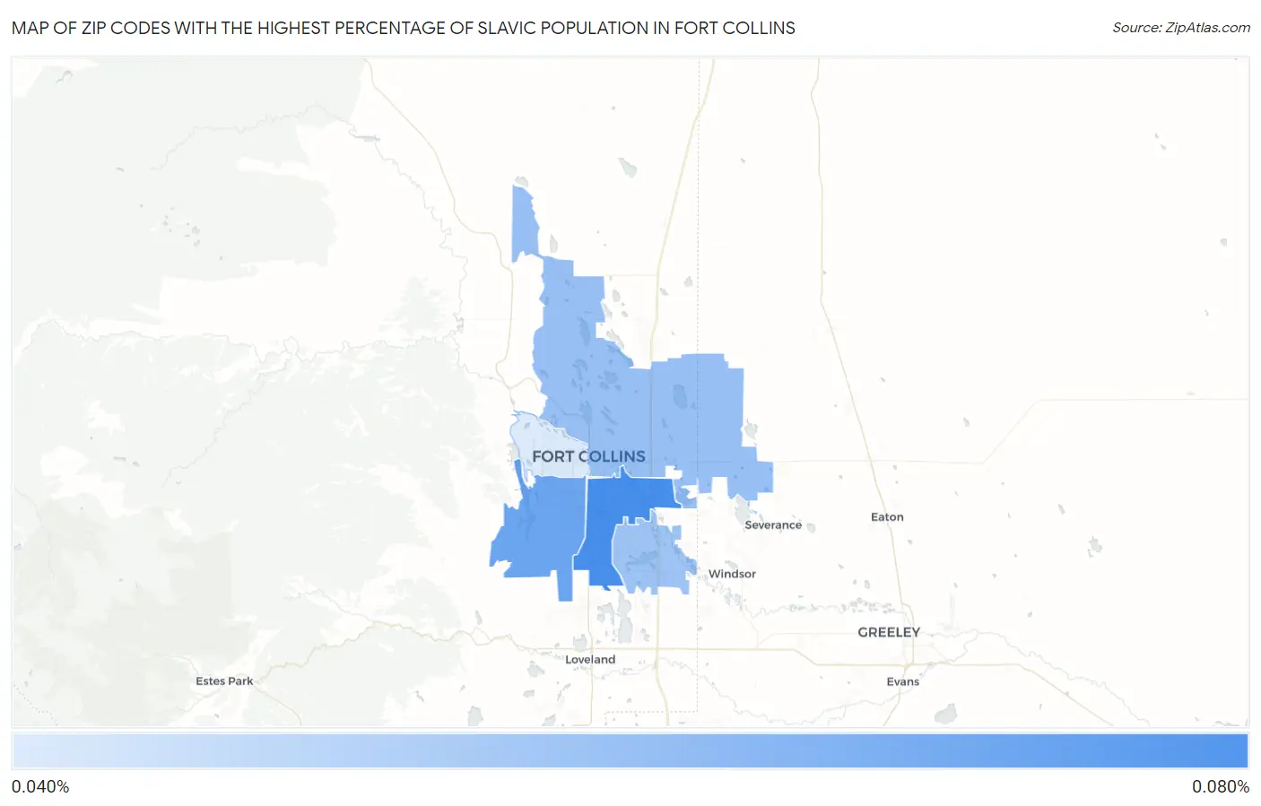 Zip Codes with the Highest Percentage of Slavic Population in Fort Collins Map