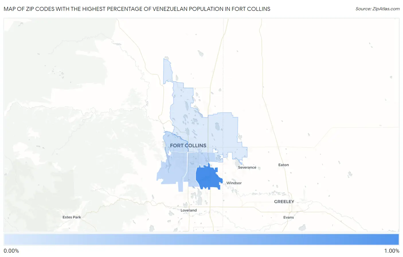 Zip Codes with the Highest Percentage of Venezuelan Population in Fort Collins Map