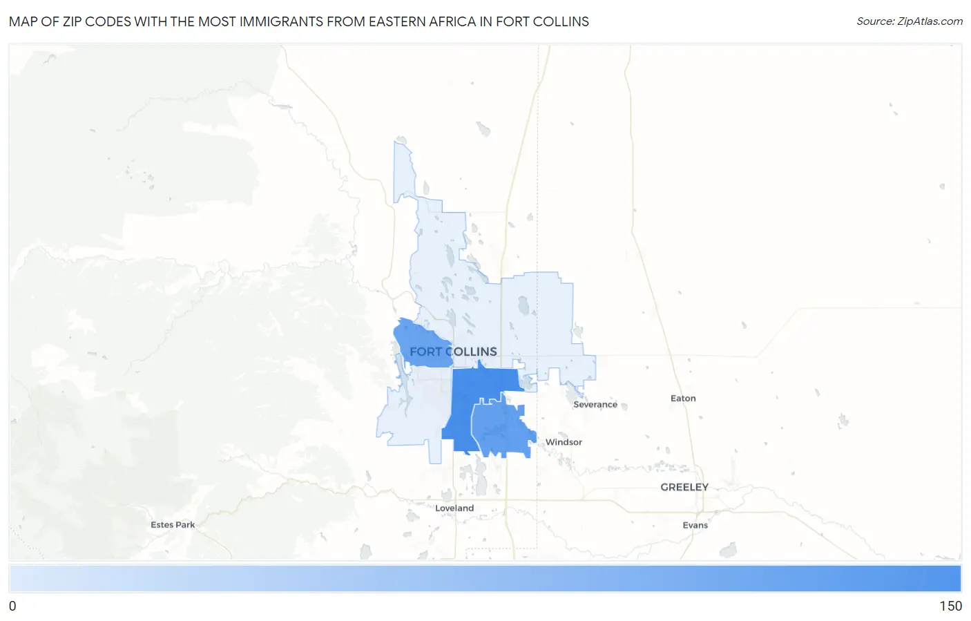 Zip Codes with the Most Immigrants from Eastern Africa in Fort Collins Map