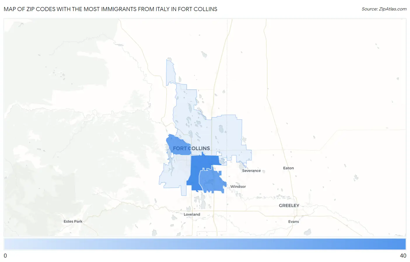 Zip Codes with the Most Immigrants from Italy in Fort Collins Map