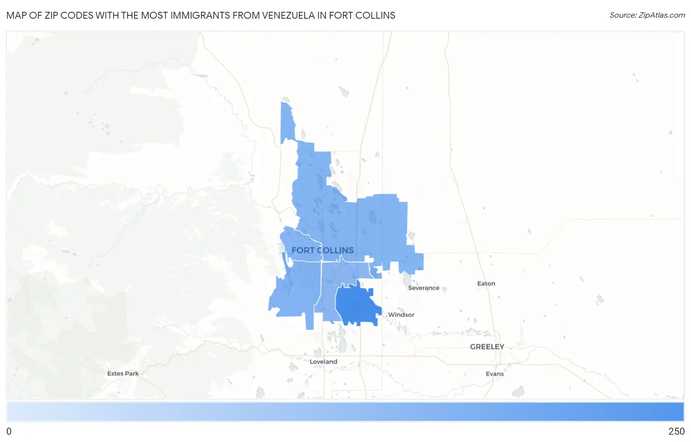 Zip Codes with the Most Immigrants from Venezuela in Fort Collins Map