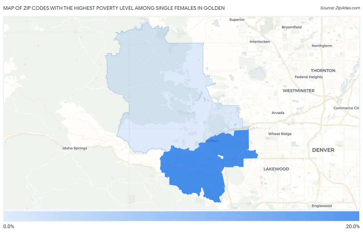 Zip Codes with the Highest Poverty Level Among Single Females in Golden Map