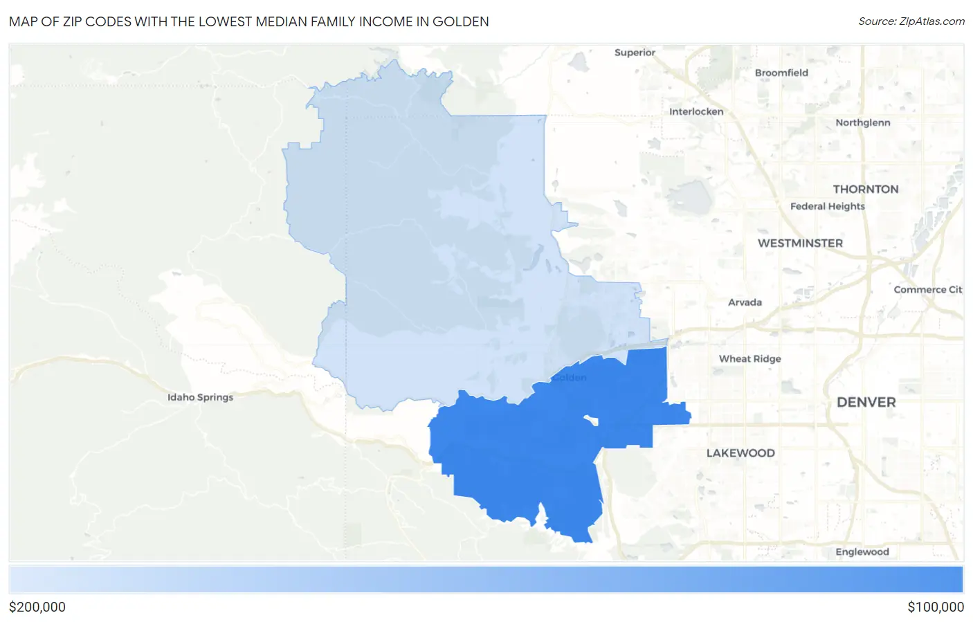 Zip Codes with the Lowest Median Family Income in Golden Map