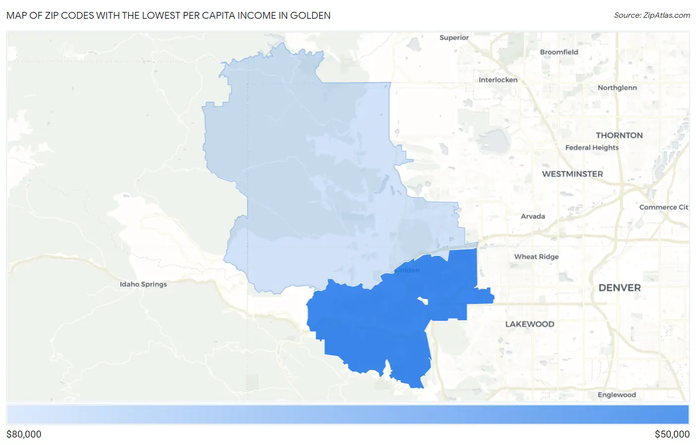 Zip Codes with the Lowest Per Capita Income in Golden Map