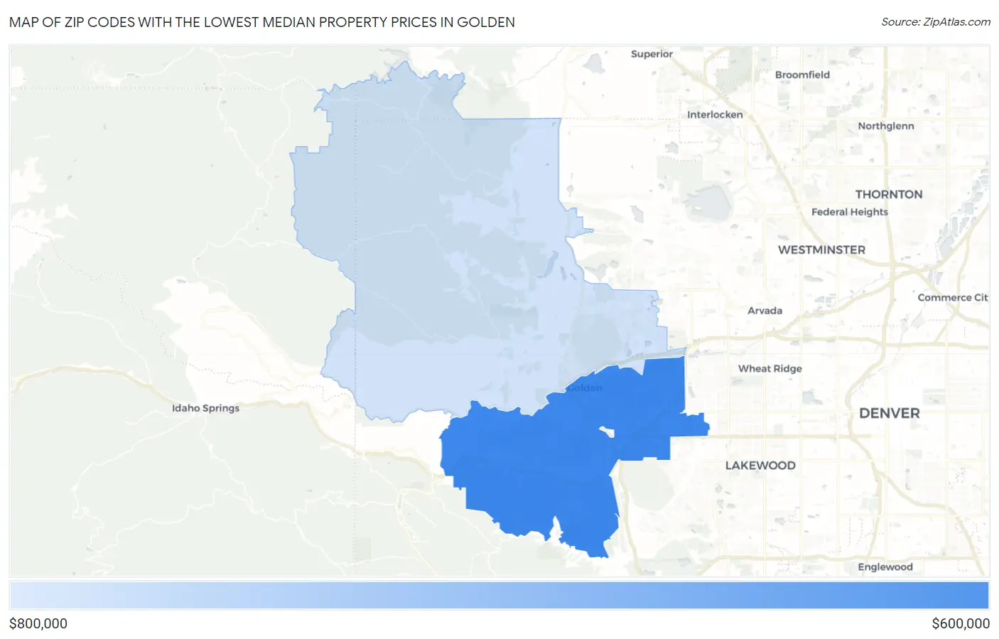 Zip Codes with the Lowest Median Property Prices in Golden Map