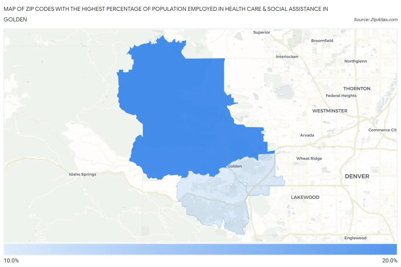 Zip Codes with the Highest Percentage of Population Employed in Health Care & Social Assistance in Golden Map