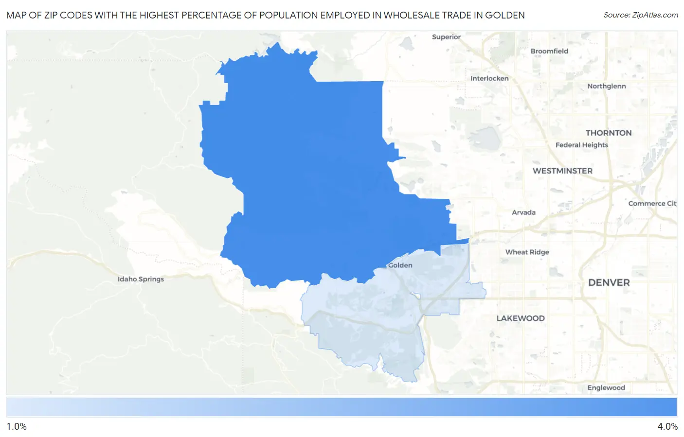 Zip Codes with the Highest Percentage of Population Employed in Wholesale Trade in Golden Map
