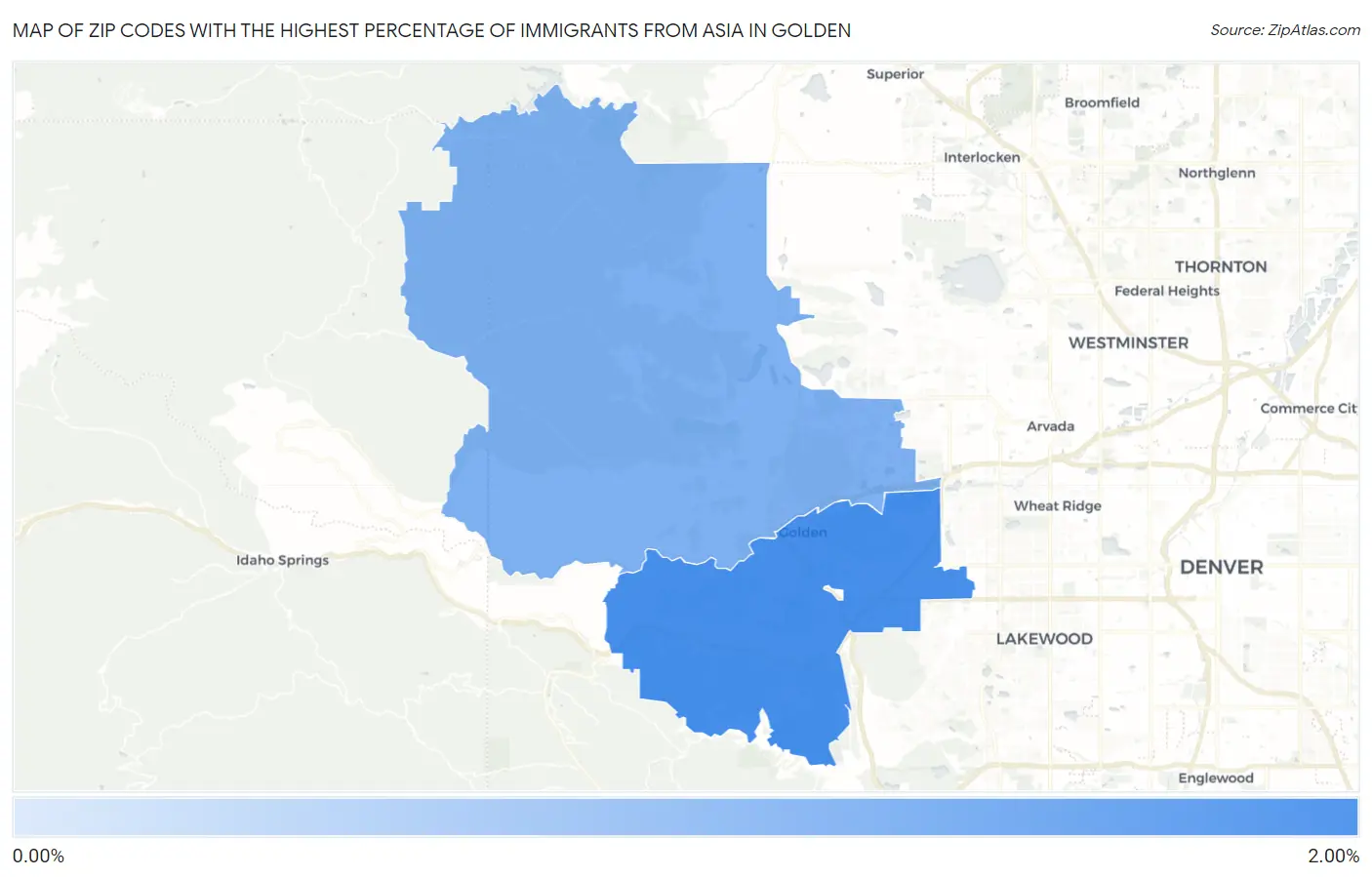 Zip Codes with the Highest Percentage of Immigrants from Asia in Golden Map