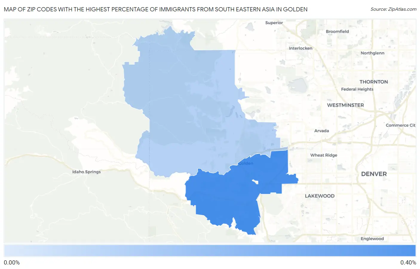 Zip Codes with the Highest Percentage of Immigrants from South Eastern Asia in Golden Map