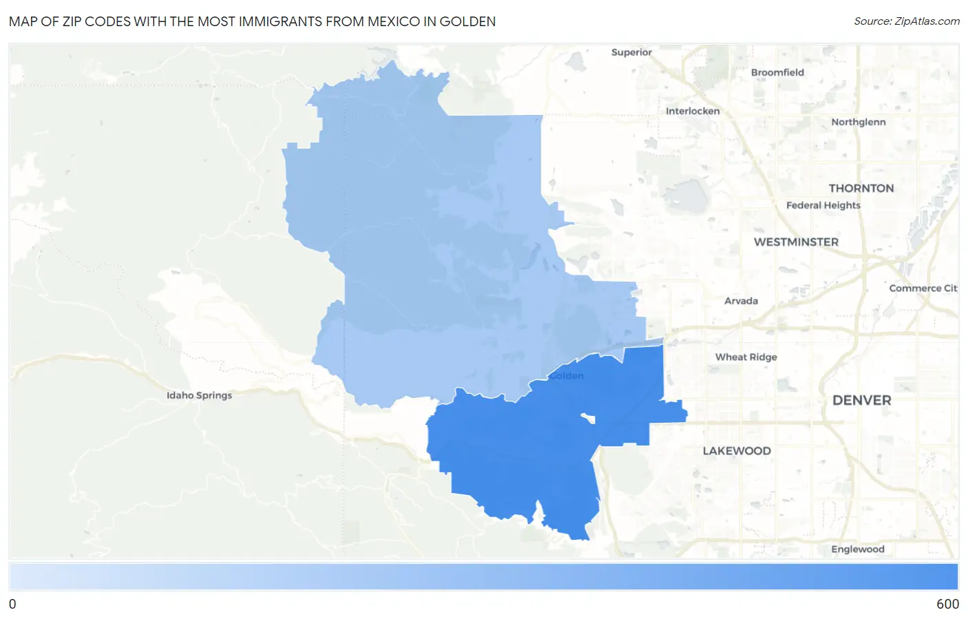 Zip Codes with the Most Immigrants from Mexico in Golden Map