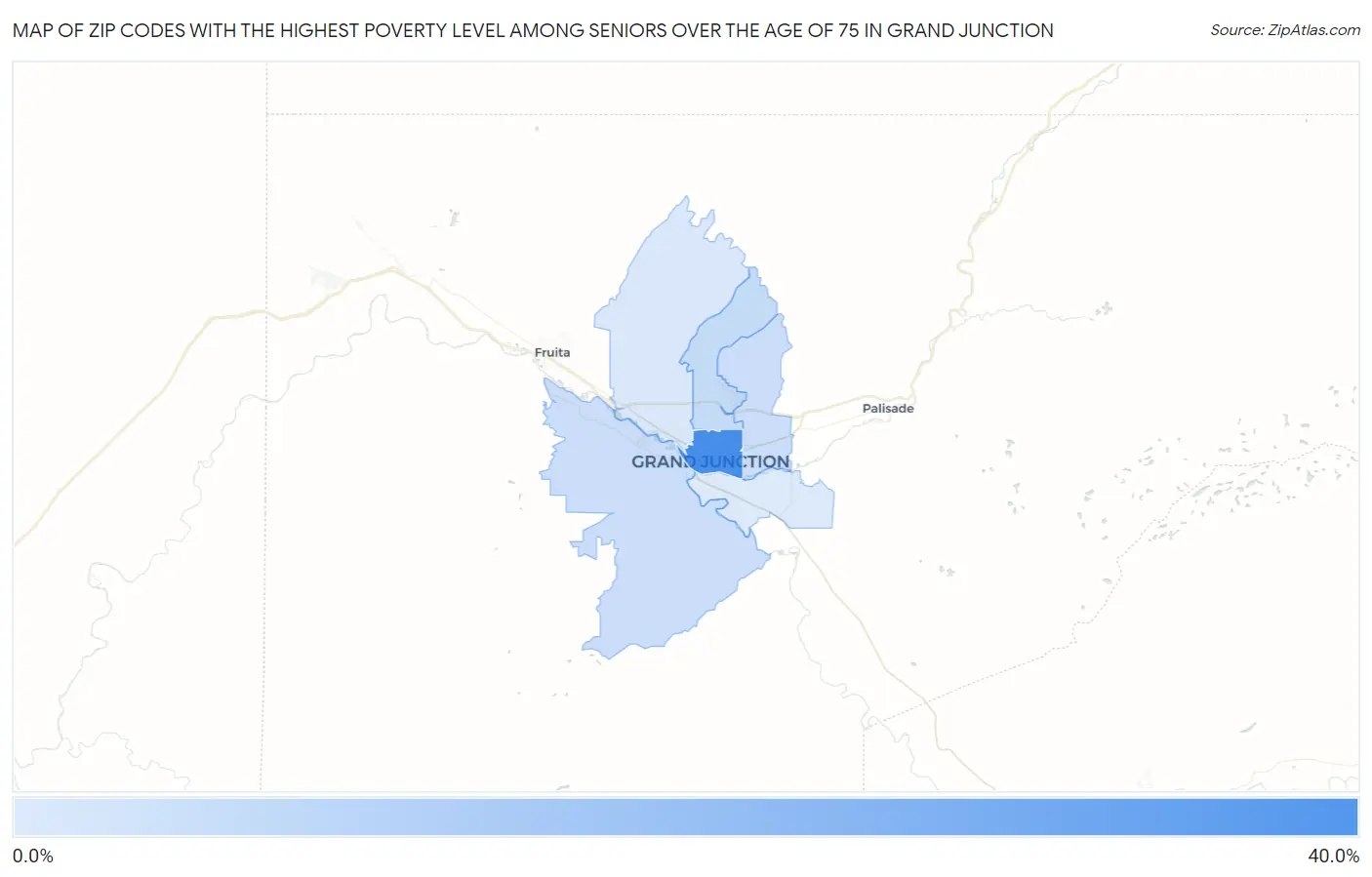 Zip Codes with the Highest Poverty Level Among Seniors Over the Age of 75 in Grand Junction Map