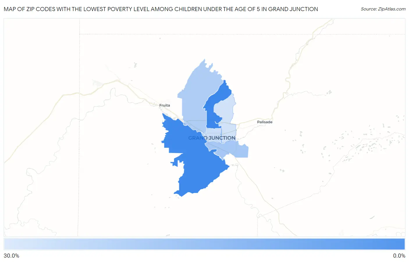 Zip Codes with the Lowest Poverty Level Among Children Under the Age of 5 in Grand Junction Map