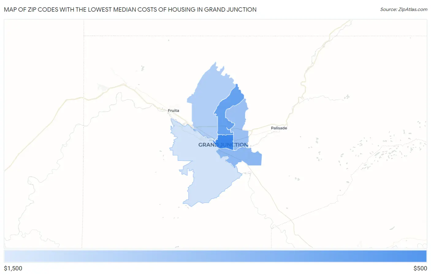 Zip Codes with the Lowest Median Costs of Housing in Grand Junction Map