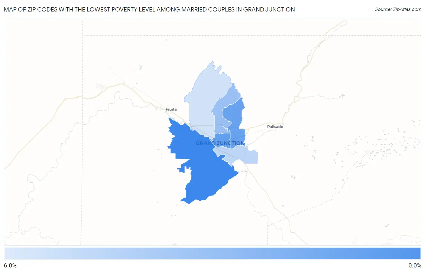 Zip Codes with the Lowest Poverty Level Among Married Couples in Grand Junction Map