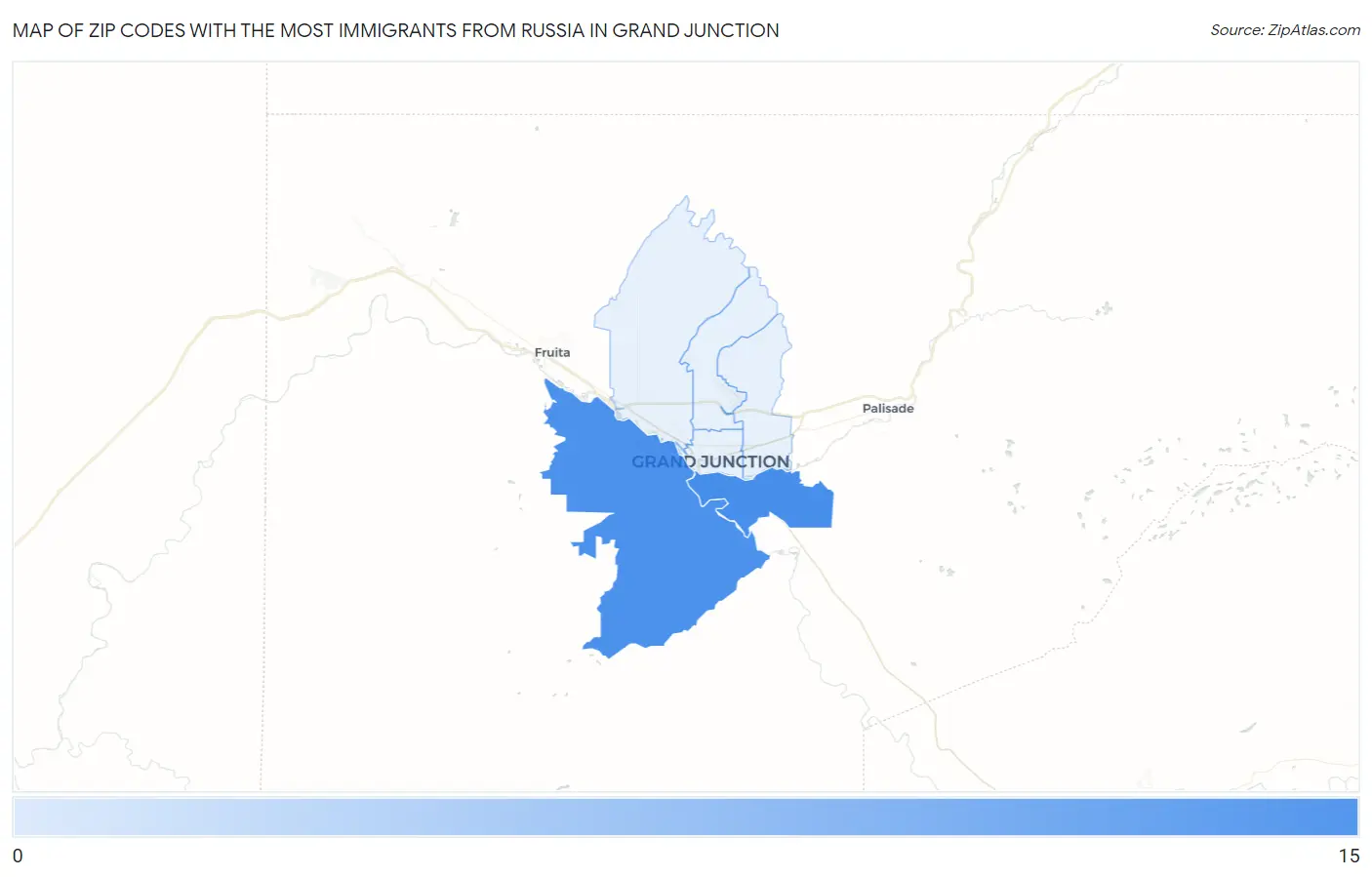 Zip Codes with the Most Immigrants from Russia in Grand Junction Map