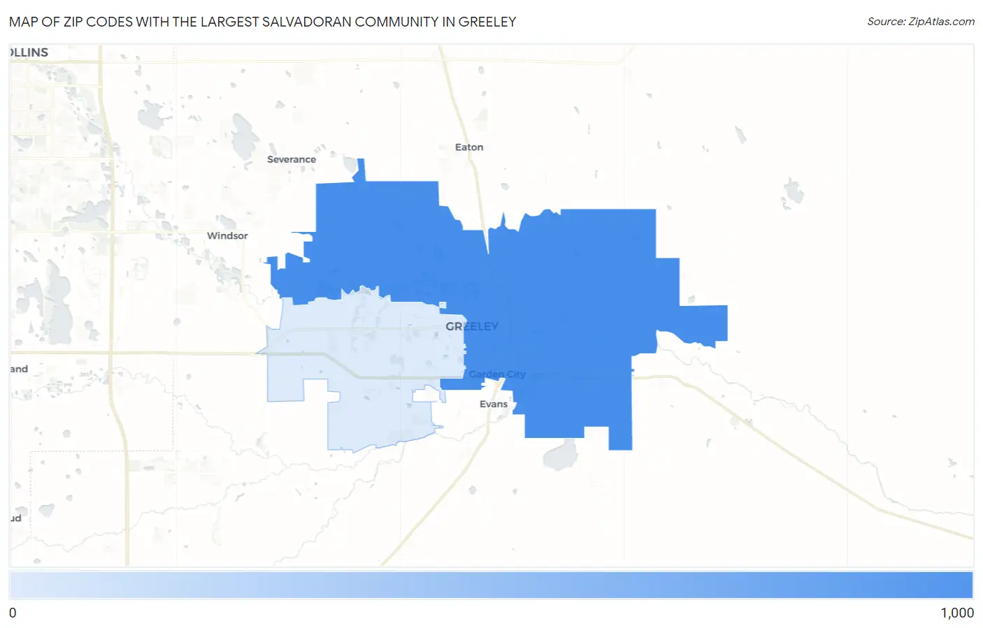 Zip Codes with the Largest Salvadoran Community in Greeley Map