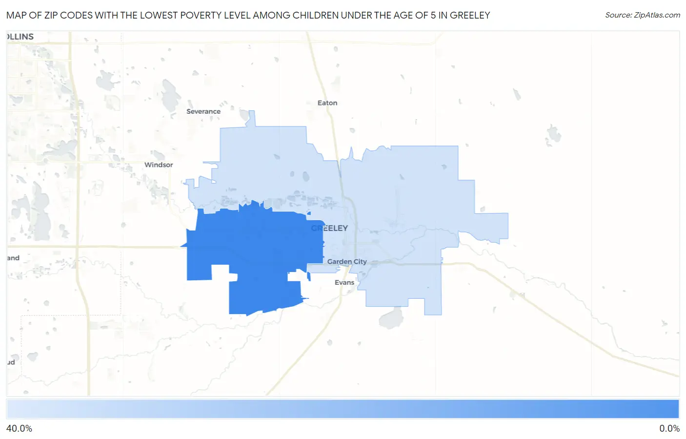 Zip Codes with the Lowest Poverty Level Among Children Under the Age of 5 in Greeley Map