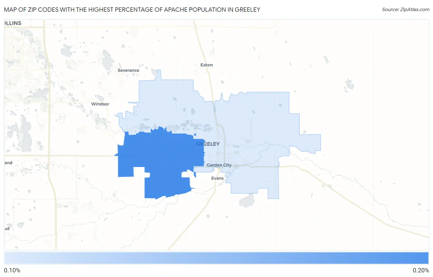 Zip Codes with the Highest Percentage of Apache Population in Greeley Map