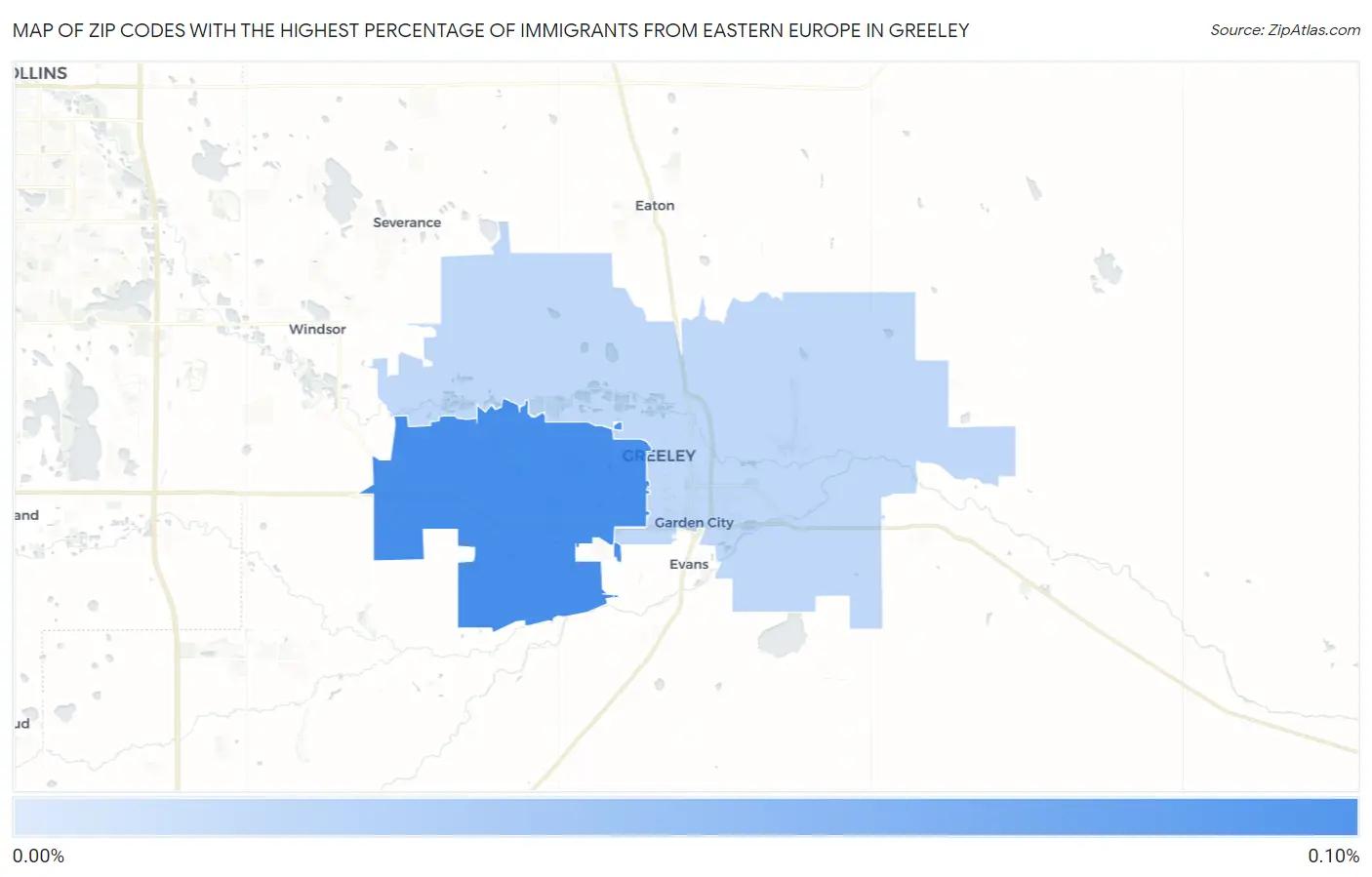 Zip Codes with the Highest Percentage of Immigrants from Eastern Europe in Greeley Map