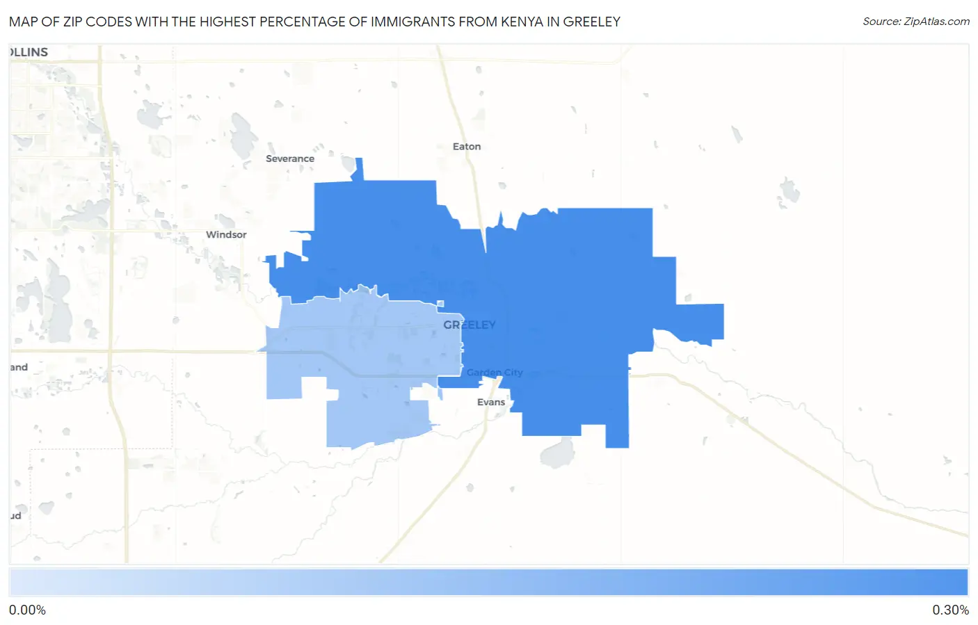 Zip Codes with the Highest Percentage of Immigrants from Kenya in Greeley Map