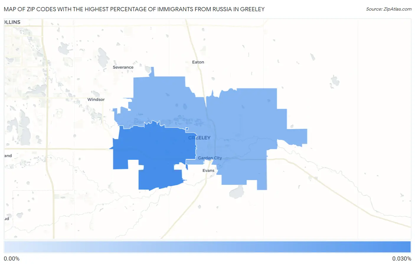 Zip Codes with the Highest Percentage of Immigrants from Russia in Greeley Map