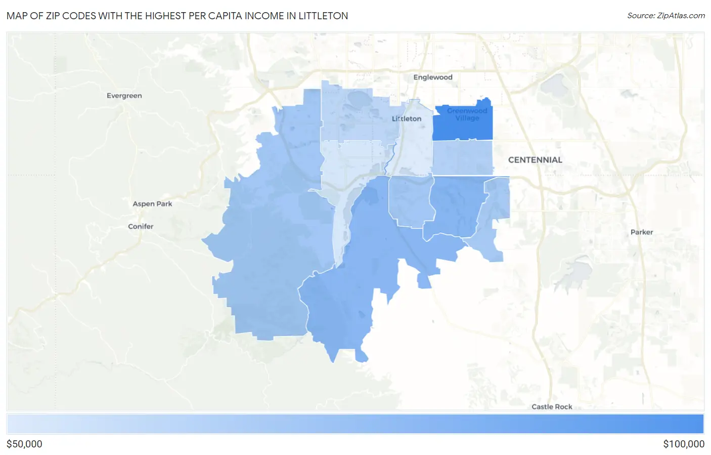 Zip Codes with the Highest Per Capita Income in Littleton Map