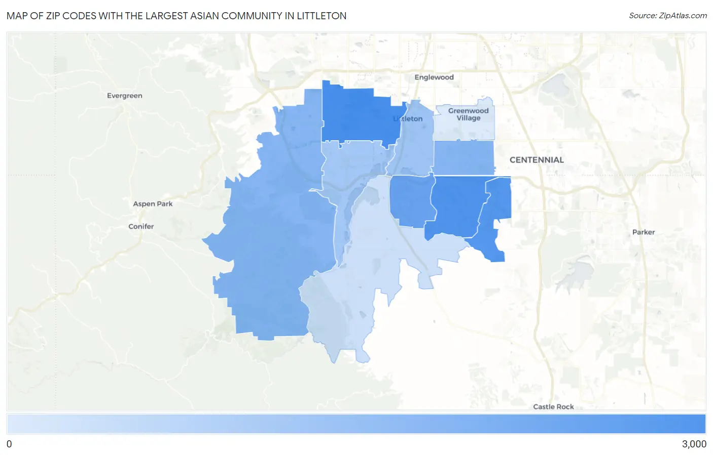 Zip Codes with the Largest Asian Community in Littleton Map