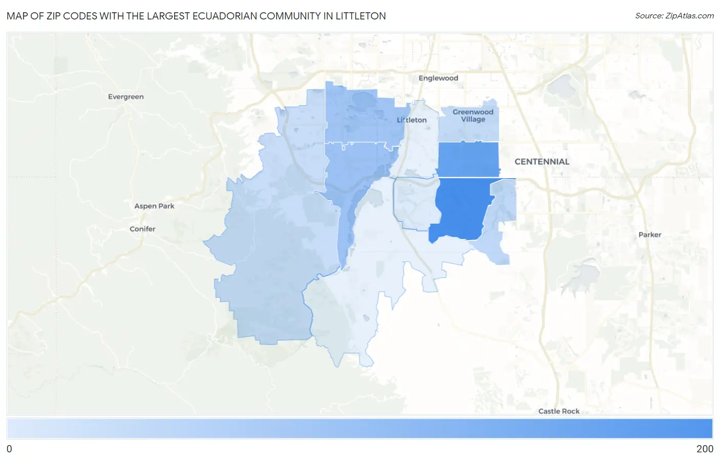 Zip Codes with the Largest Ecuadorian Community in Littleton Map