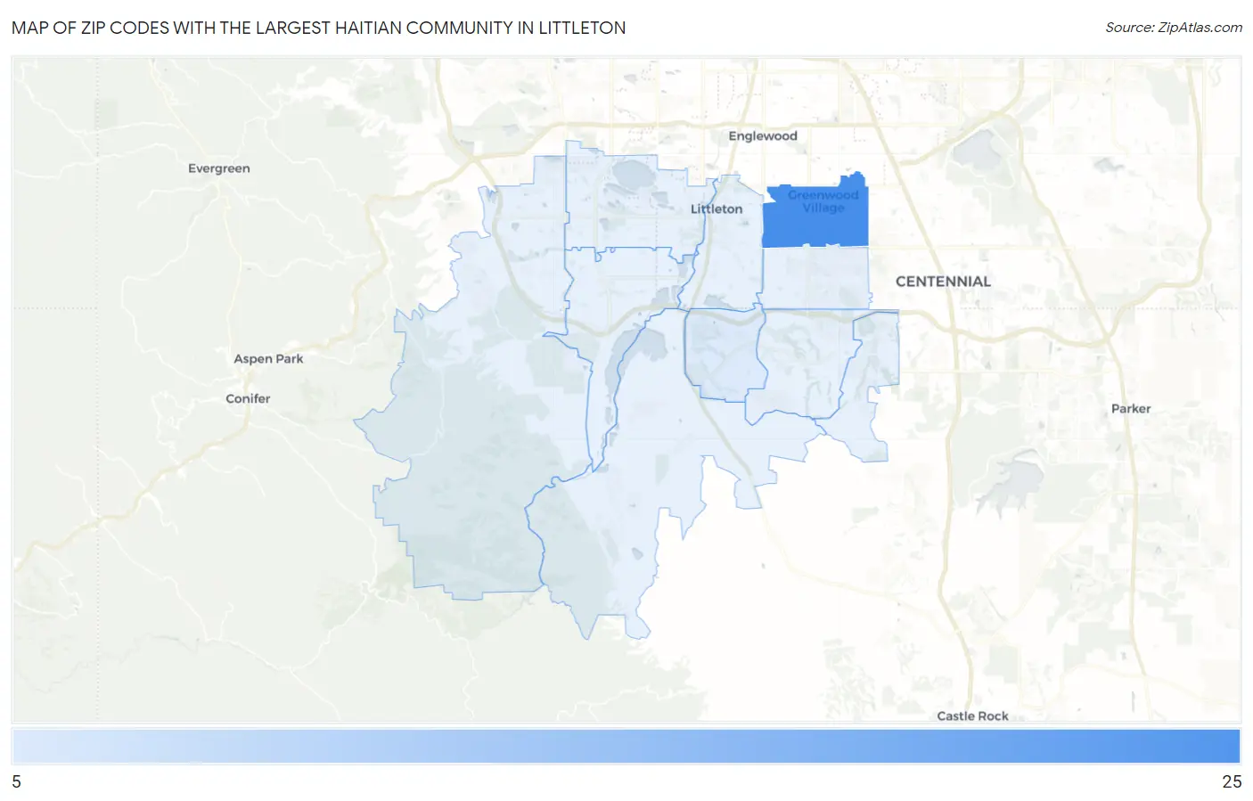 Zip Codes with the Largest Haitian Community in Littleton Map