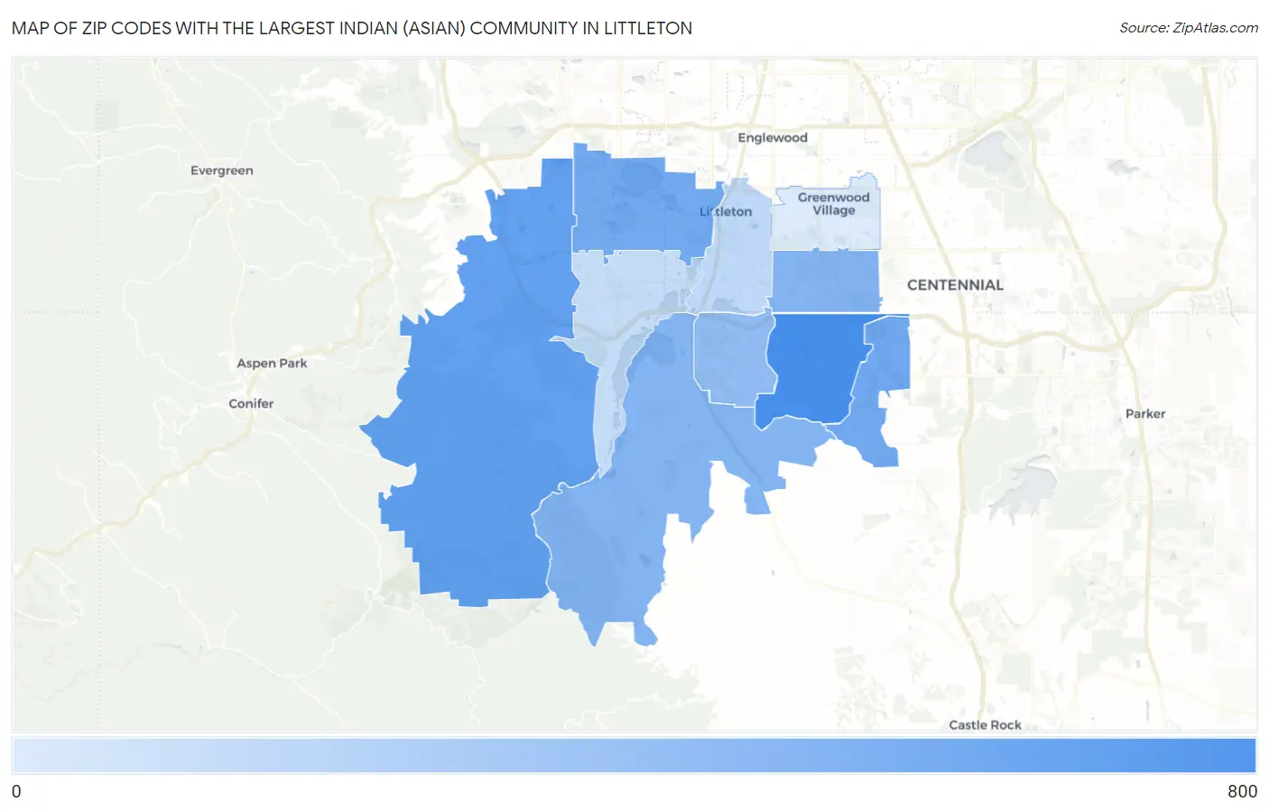 Zip Codes with the Largest Indian (Asian) Community in Littleton Map
