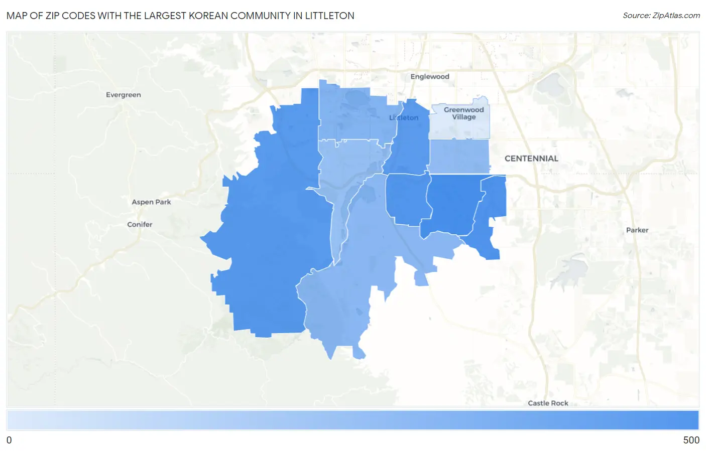 Zip Codes with the Largest Korean Community in Littleton Map