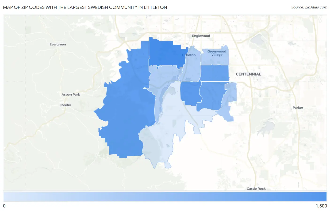 Zip Codes with the Largest Swedish Community in Littleton Map