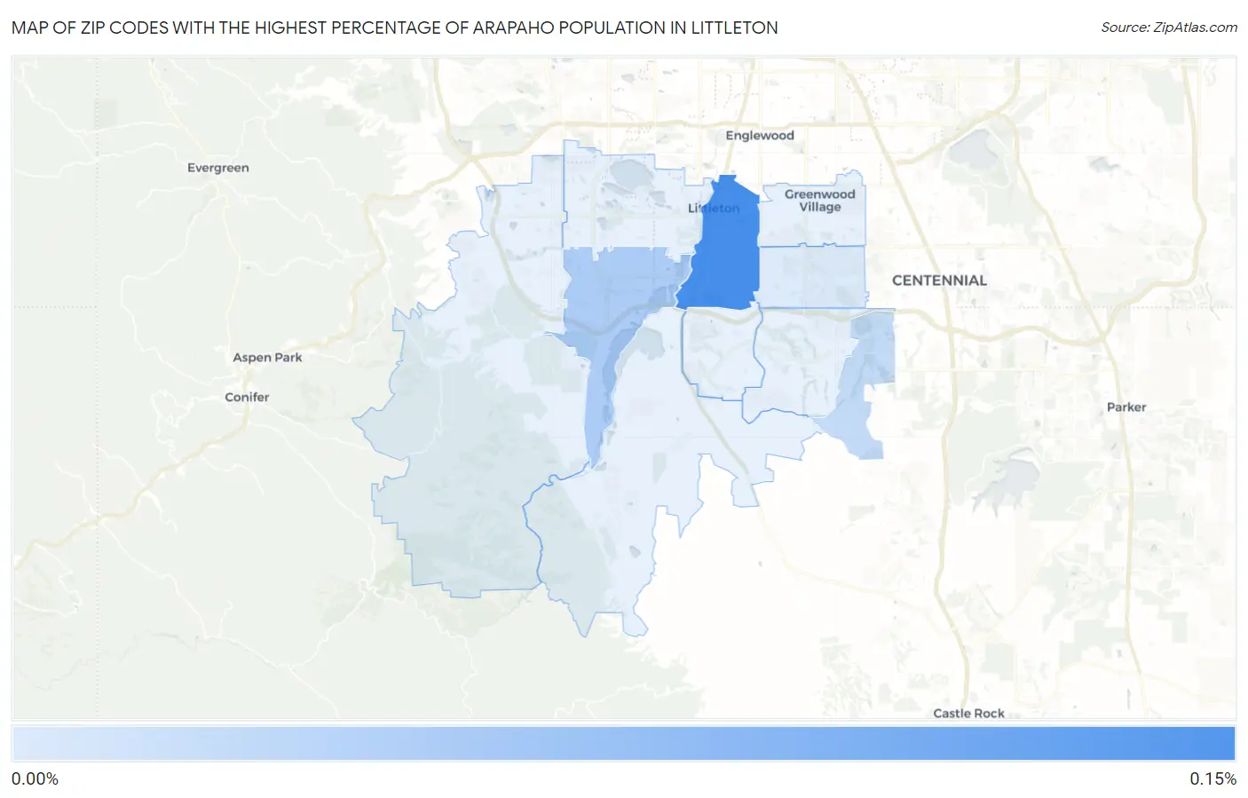 Zip Codes with the Highest Percentage of Arapaho Population in Littleton Map