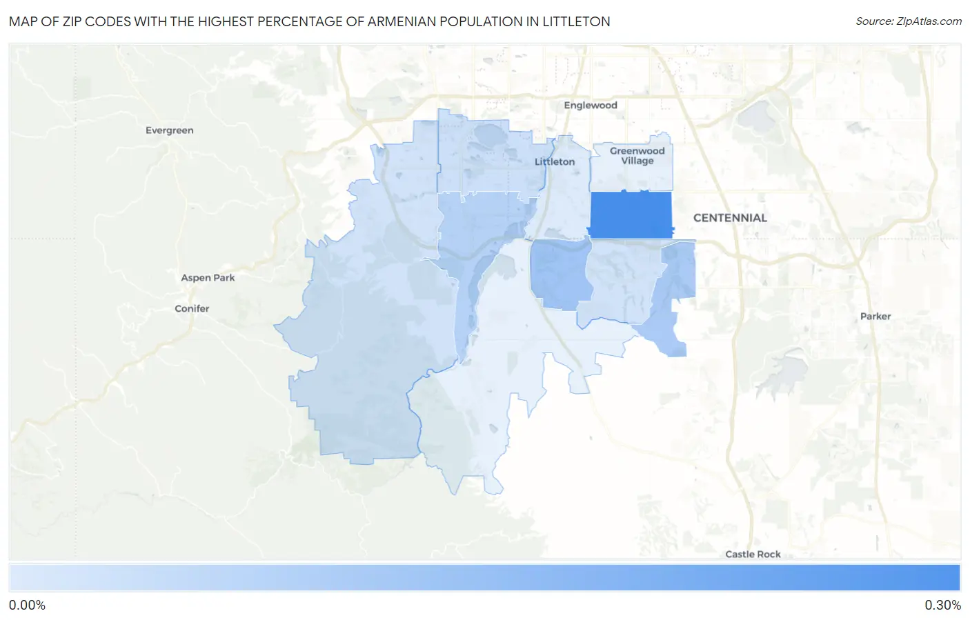 Zip Codes with the Highest Percentage of Armenian Population in Littleton Map