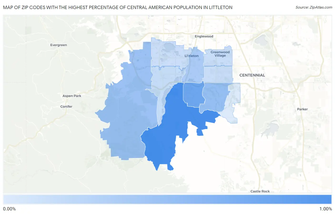 Zip Codes with the Highest Percentage of Central American Population in Littleton Map