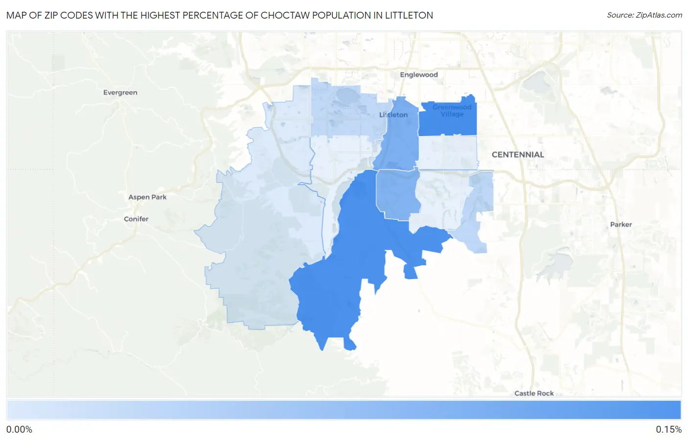 Zip Codes with the Highest Percentage of Choctaw Population in Littleton Map